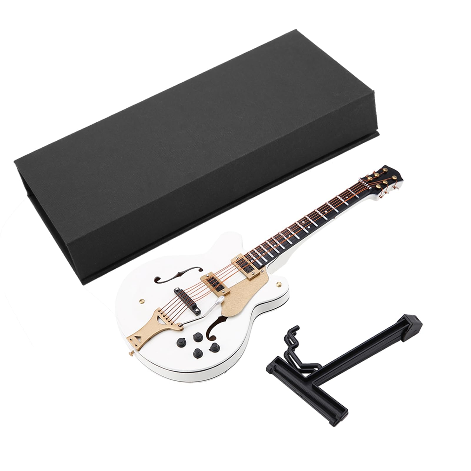 7in Miniature Guitars Mini White Musical Instrument Ornaments with Stand and Box for Home Decoration Ornaments