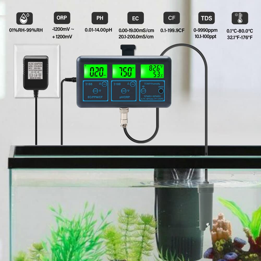 PH-Messgerät Boden PH Meter Temp TDS (ppm) EC ORP Wasser Tester Tuya APP Smart Monitor Digital Analysator for Aquarien Hydrokultur schwimmbad Genauigkeit und Haltbarkeit(1 UK)