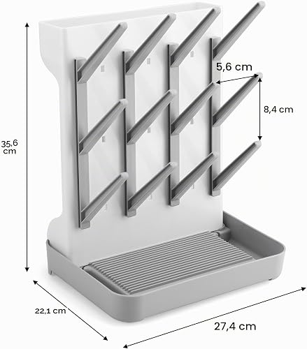 PandaEar Baby Bottle Drying Rack, Vertical Space-Saving Bottle Dryer Stand for Countertop with Removable Water Tray & Pegs, Holds Bottles, Sippy Cups & Accessories, Grey - 2
