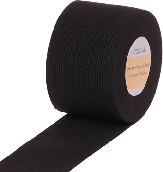 COTOWIN 2-Inch Wide Black Knit Heavy Stretch High Elasticity Elastic Band 5 Yards