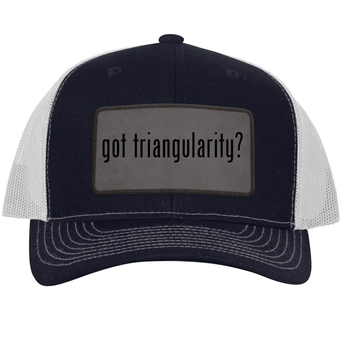 One Legging it Around got Triangularity? - Leather Grey Patch Engraved Trucker Hat