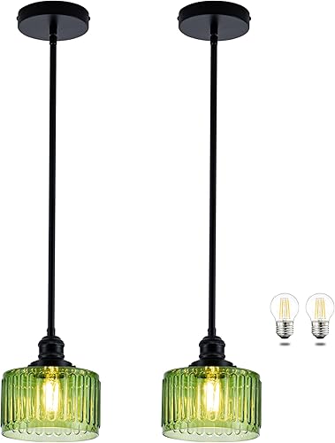 Miniatura 18 de MAYNA Lámpara colgante de granja de 1 luz, lámparas de jaula de metal negro con cadena ajustable y pantalla de vidrio, luces colgantes para isla