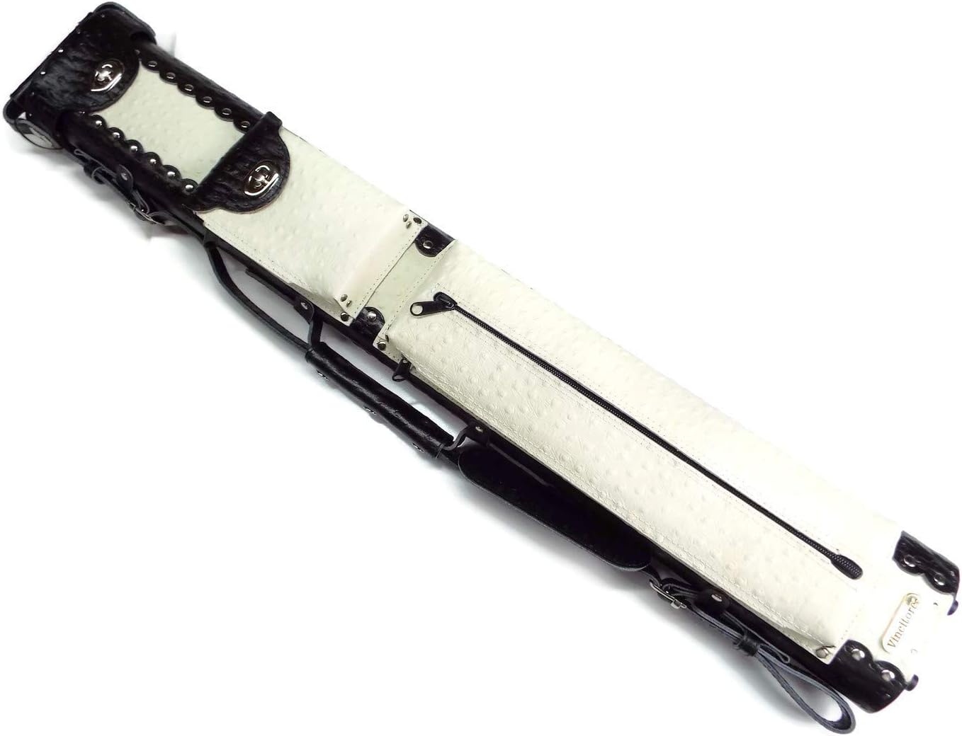 Vincitore Ostrich Embossed Genuine Leather 2 Butt 4 Shaft 2x4 Black/White Cue Stick Case