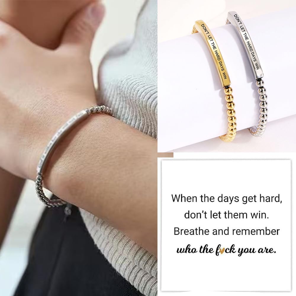 Dont Let The Hard Days Win Bracelet For Women, Adjustable Beaded Inspire Stainless Steel Tube Engraved Band Motivational Jewelry Gifts Best Friend Bestie - Image 7