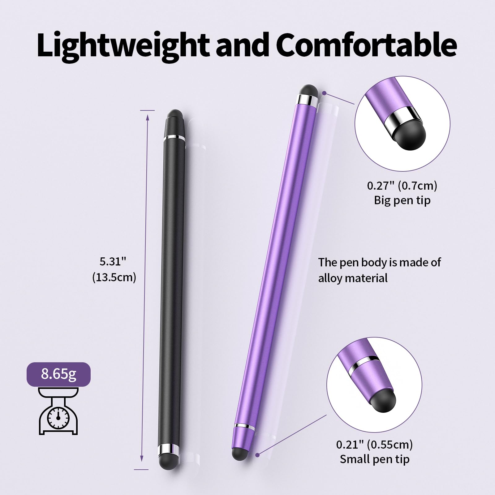 Stylet 2 en 1 pour écran tactile, haute précision et sensibilité, stylet pour iPad/iPhone/Android/Samsung smartphones et tablettes, compatible avec écrans tactiles (10 couleurs)