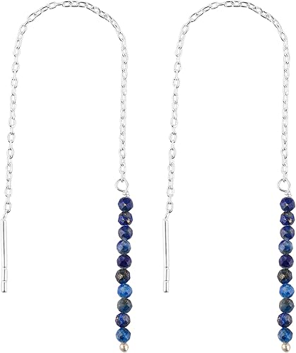 Natural Lapis Lazuli Earrings, Dainty Threader Pair, Natural Gemstone Beads, Birthstone Crystal, Gift for Women, Chakra Energy Healing Crystals