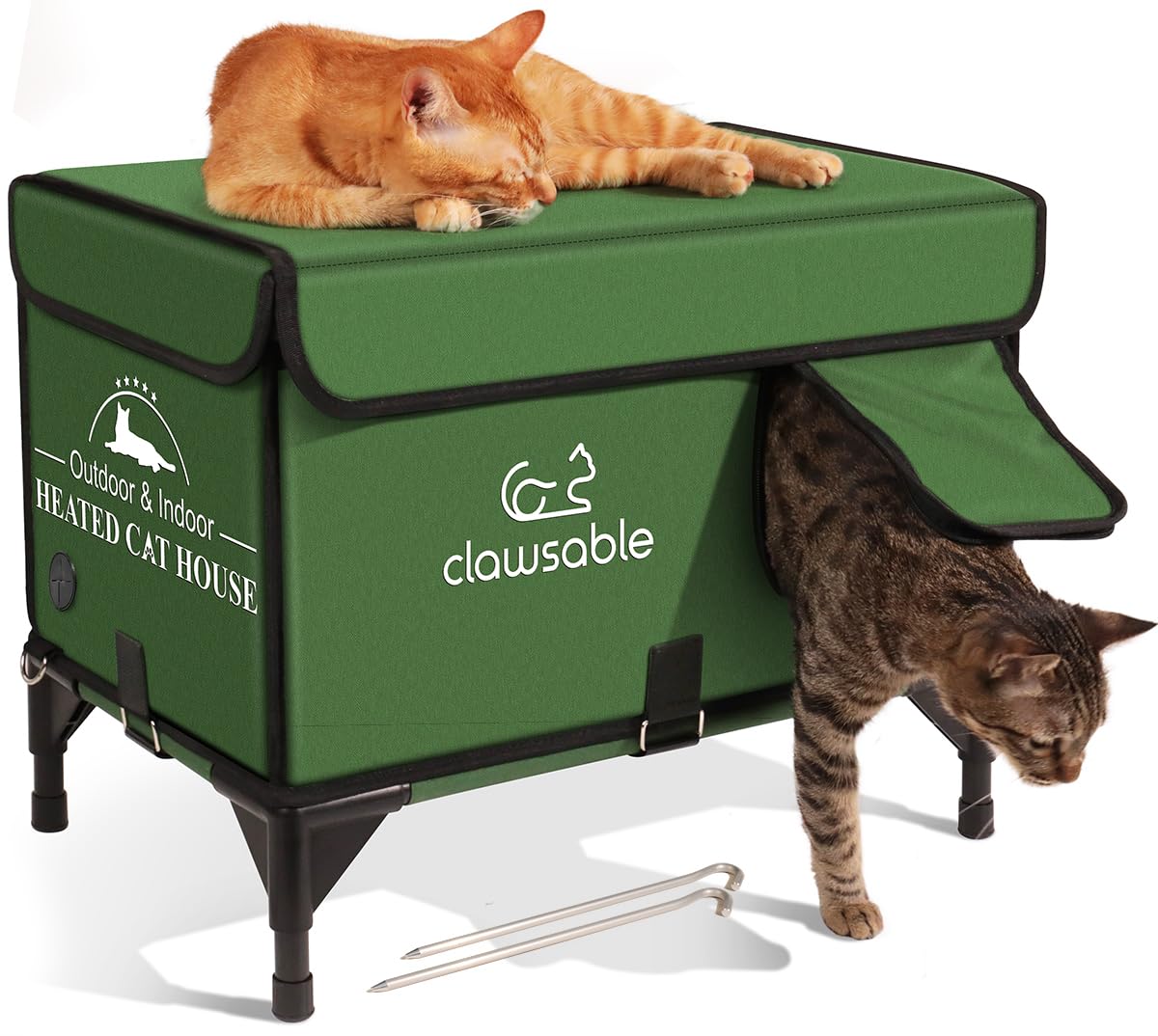 Clawsable Indestructible Cat House for Outdoor Cats in Winter, Extremely Waterproof, Fully Insulated & Elevated Outside Feral Cat House Shelter for Stray Barn Cat