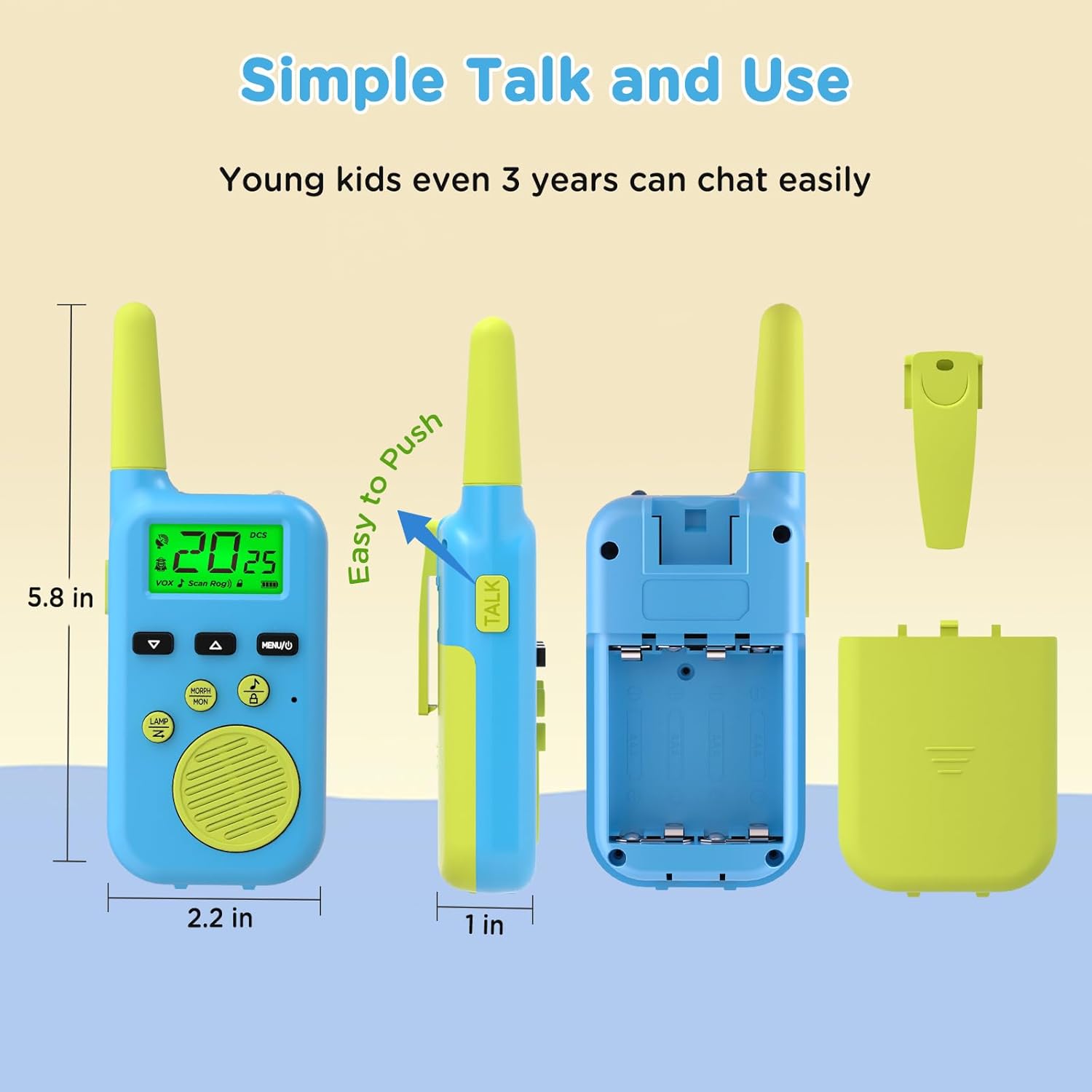 Peakeep Walkie Talkies for Kids Long Range 3 Miles, Voice-Changing Toys Gifts for 3-12 Years Old Boys Girls, 2 Way Radios Big LCD Screen, Flashlight, Camping Hiking Outdoor, Battery Operated, 2 Packs