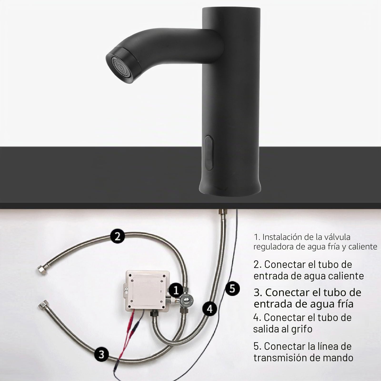 Grifos de Fregadero sin Contacto, Grifo Automático con Sensor de Movimiento, Grifo de Fregadero Vertical sin Contacto con Batería con Sensor de Infrarrojos para Baño Cocina Negro