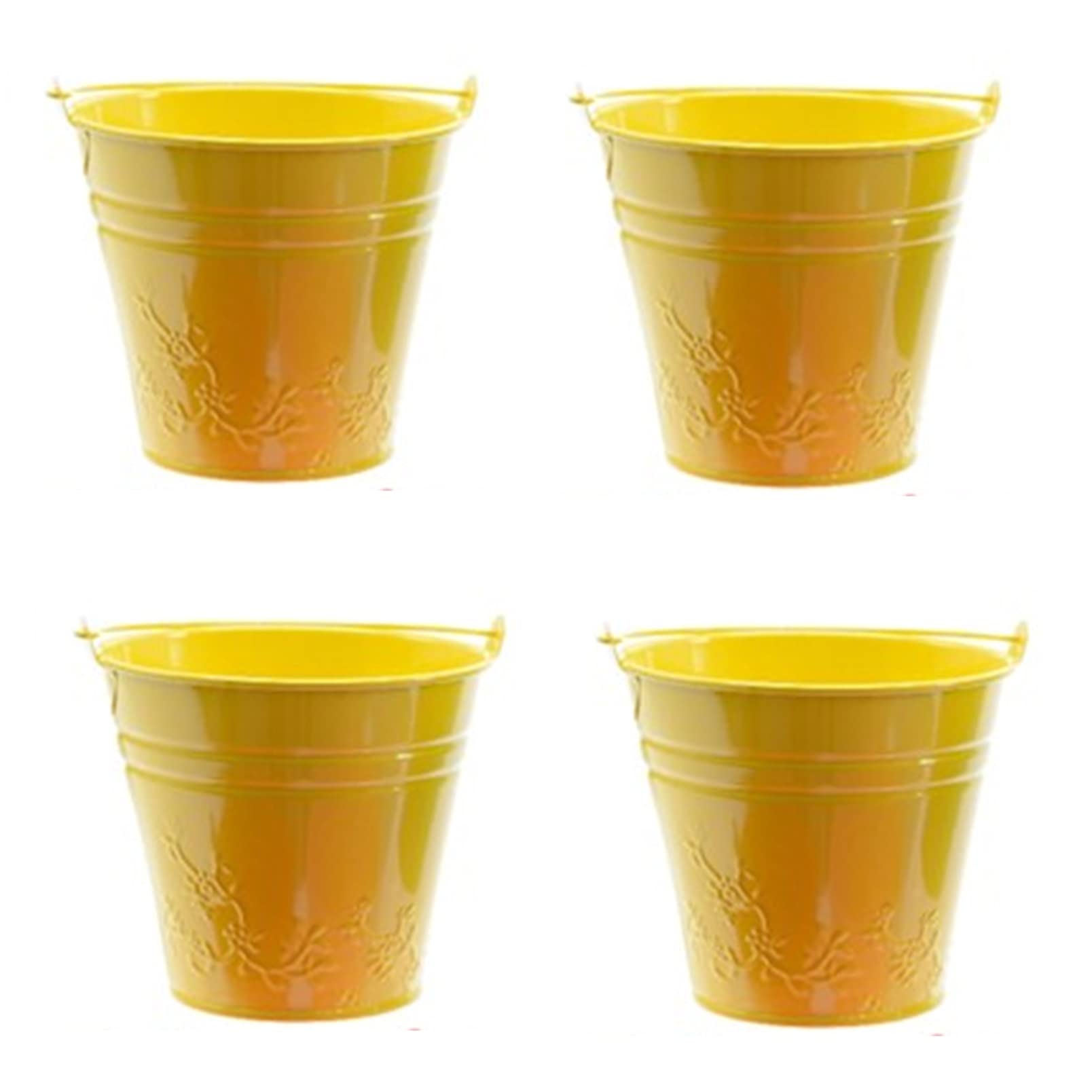 Decoris Yellow 4 Kids Metal Bucket Planter Zinc Flower Pot Tin Pen Pot Craft Pot Bright