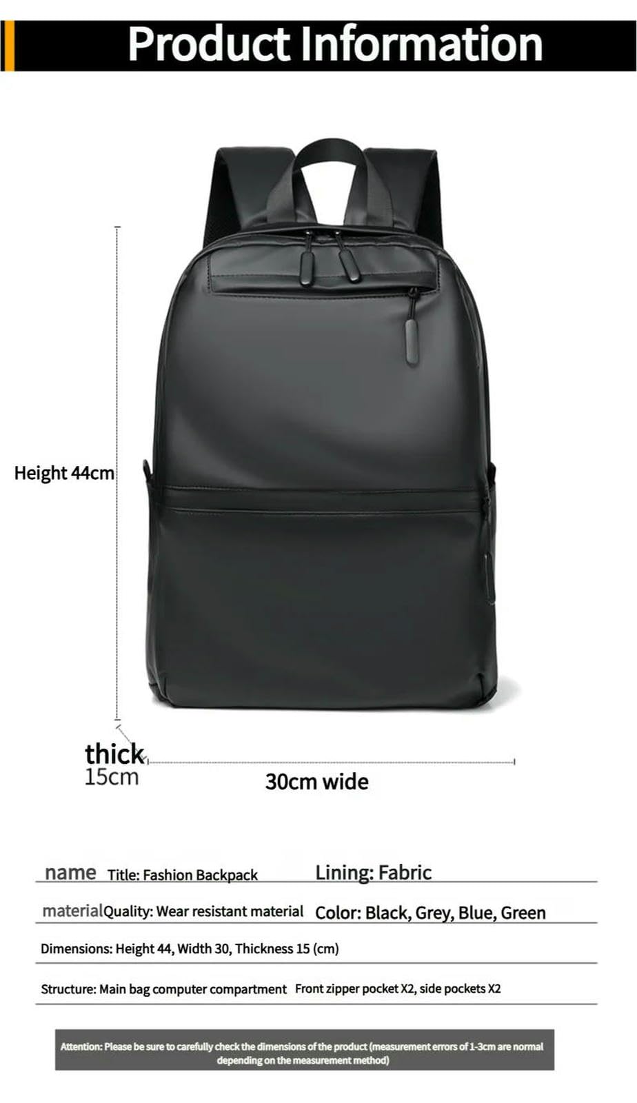 Zaino per Laptop da Viaggio 15,6 Pollici – Business Unisex Resistente all'Acqua con Porta di Ricarica Uomo-Nero