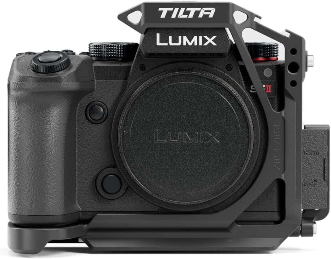 Tilta Half Camera Cage Compatible with Panasonic S5 II/IIX/G8 II - Black| Custom Designed | Mount Accessories via NATO Rail, Rosette, Cold Shoe, and 1/4"-20 Threads with Locating Pins | TA-T50-HCC-B