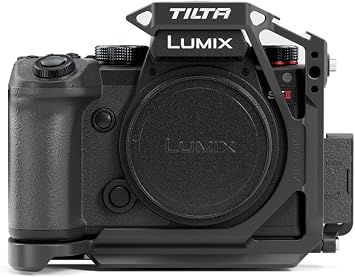 Tilta Half Camera Cage Compatible with Panasonic S5 II/IIX/G9 II - Black| Custom Designed | Mount Accessories via NATO Rail, Rosette, Cold Shoe, and 1/4"-20 Threads with Locating Pins | TA-T50-HCC-B