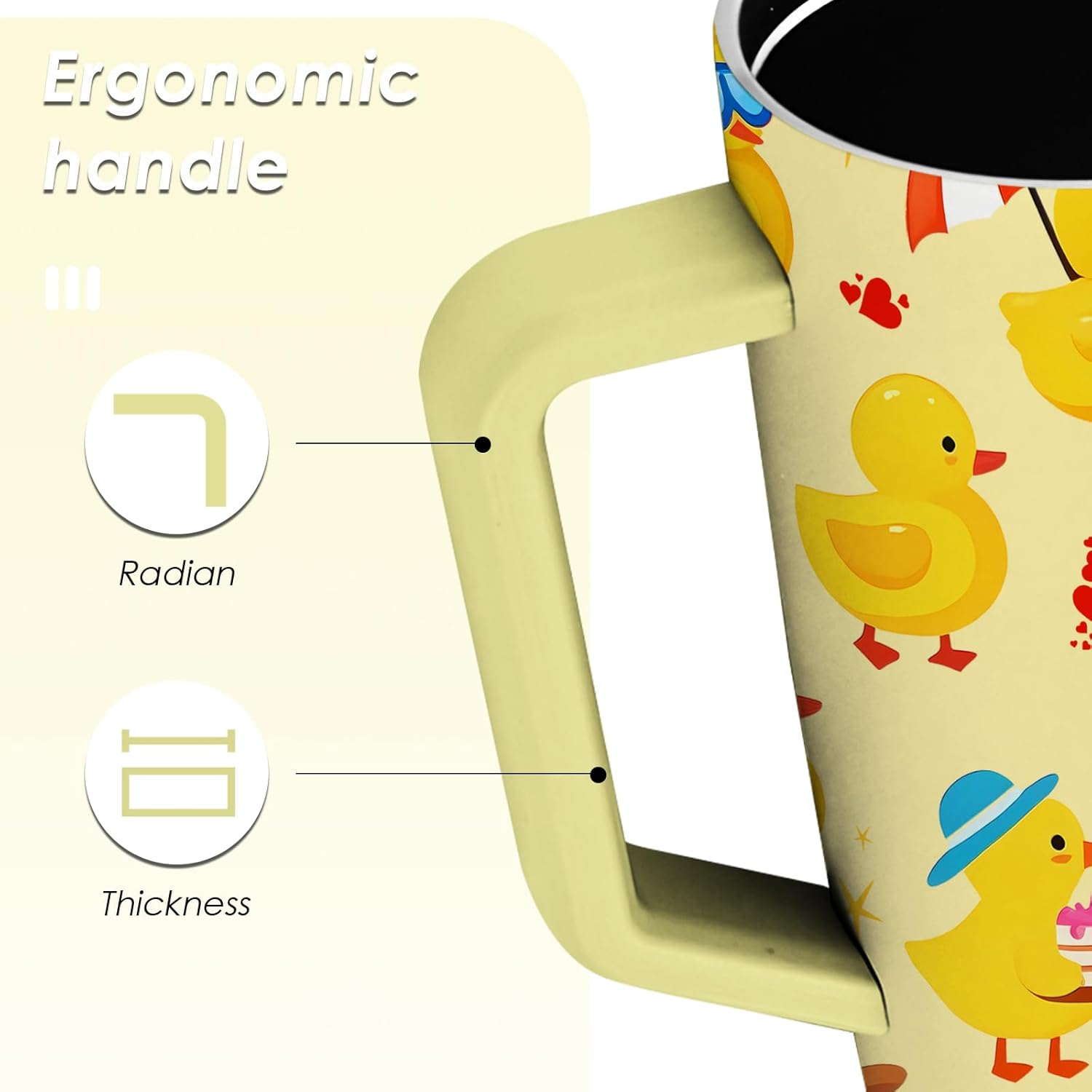 Duck Tumbler 40 oz with Handle and Straw, Leak-proof, Stainless Steel Insulated Travel Mug,Yellow Cartoon Duck Tumbler Ducks Cup Gifts for Girls, Ducks Lovers, Birthday, Christmas (1 pc) - Image 5
