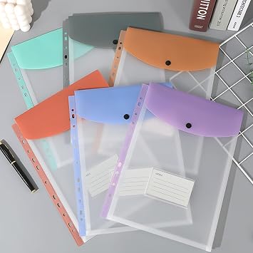Plastic Wallets A4, 6 Pack Punched Pockets A4, Expandable Poly Pockets, Waterproof, Plastic Sleeves for Paper, Stationary Supplies for School, Office, Home