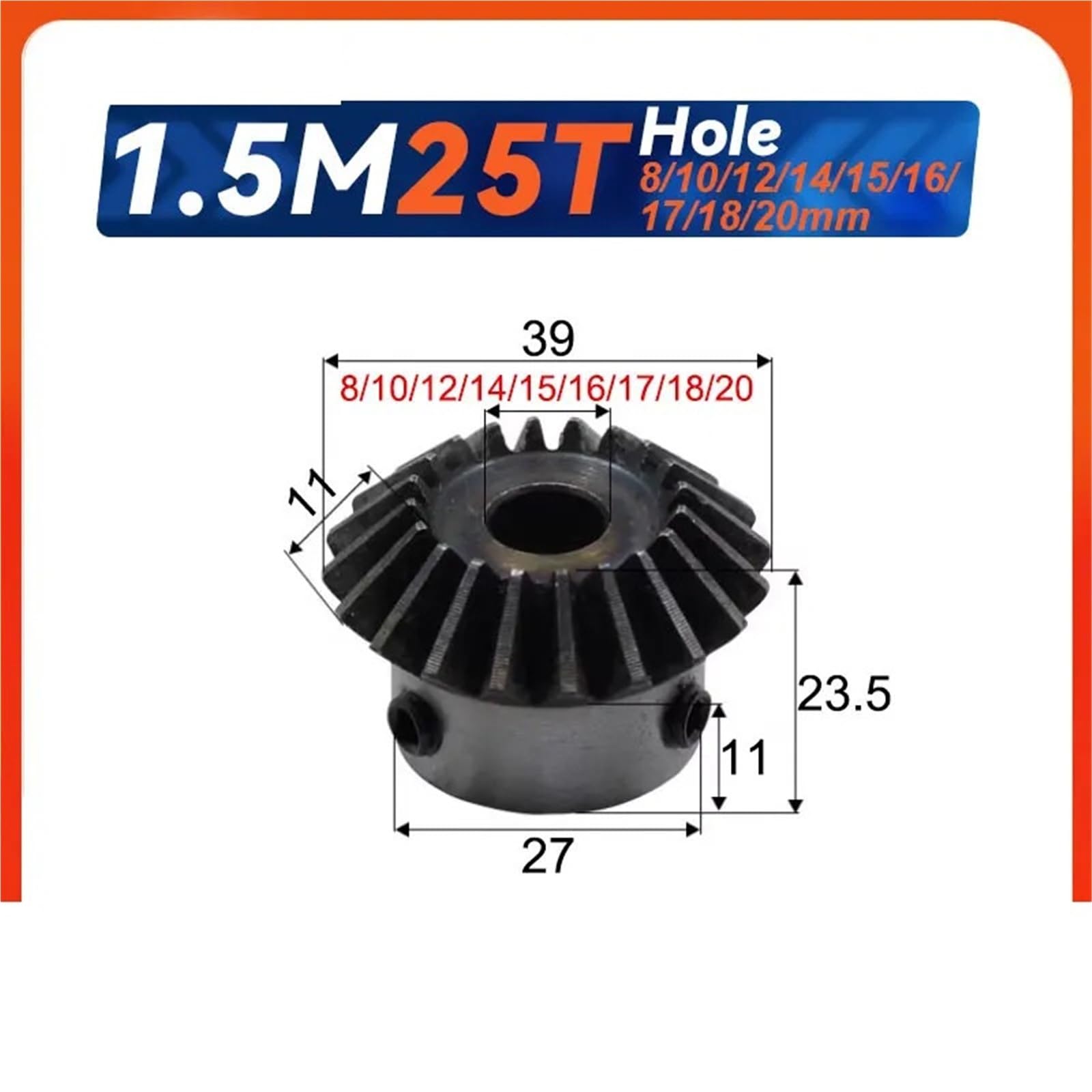 Engrenage conique 1,5 Modu 25 dents, alésage intérieur 8/10/12/14/15/16/17/18/20 mm, 8/12 pièces(8PCS,1.5M25T 15mm hole)
