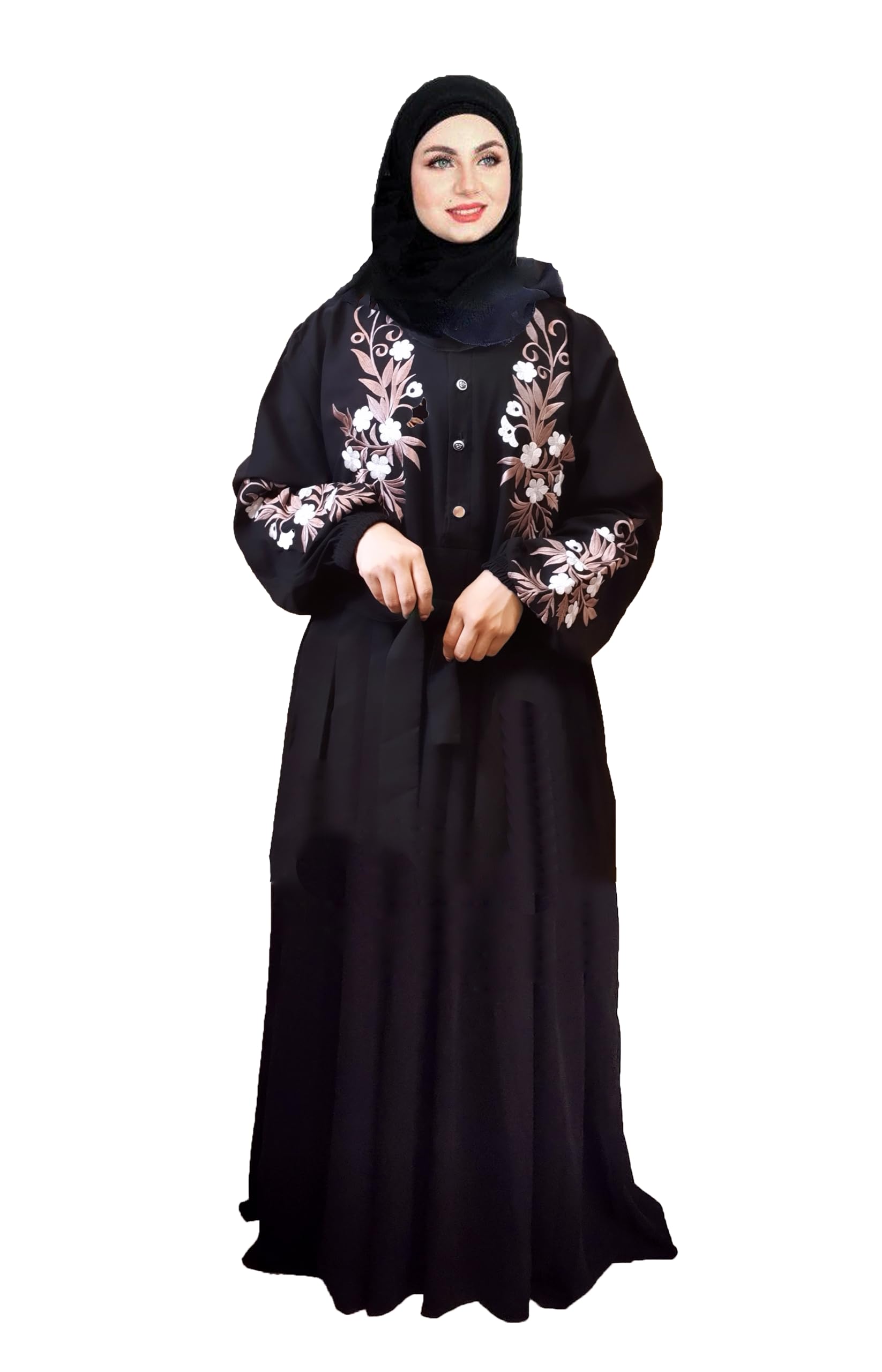 Black Abaya Embroidery Work Stylish Burkha For Women Elegant Modest Wear Islamic Naqab (Black, Free)-image-39