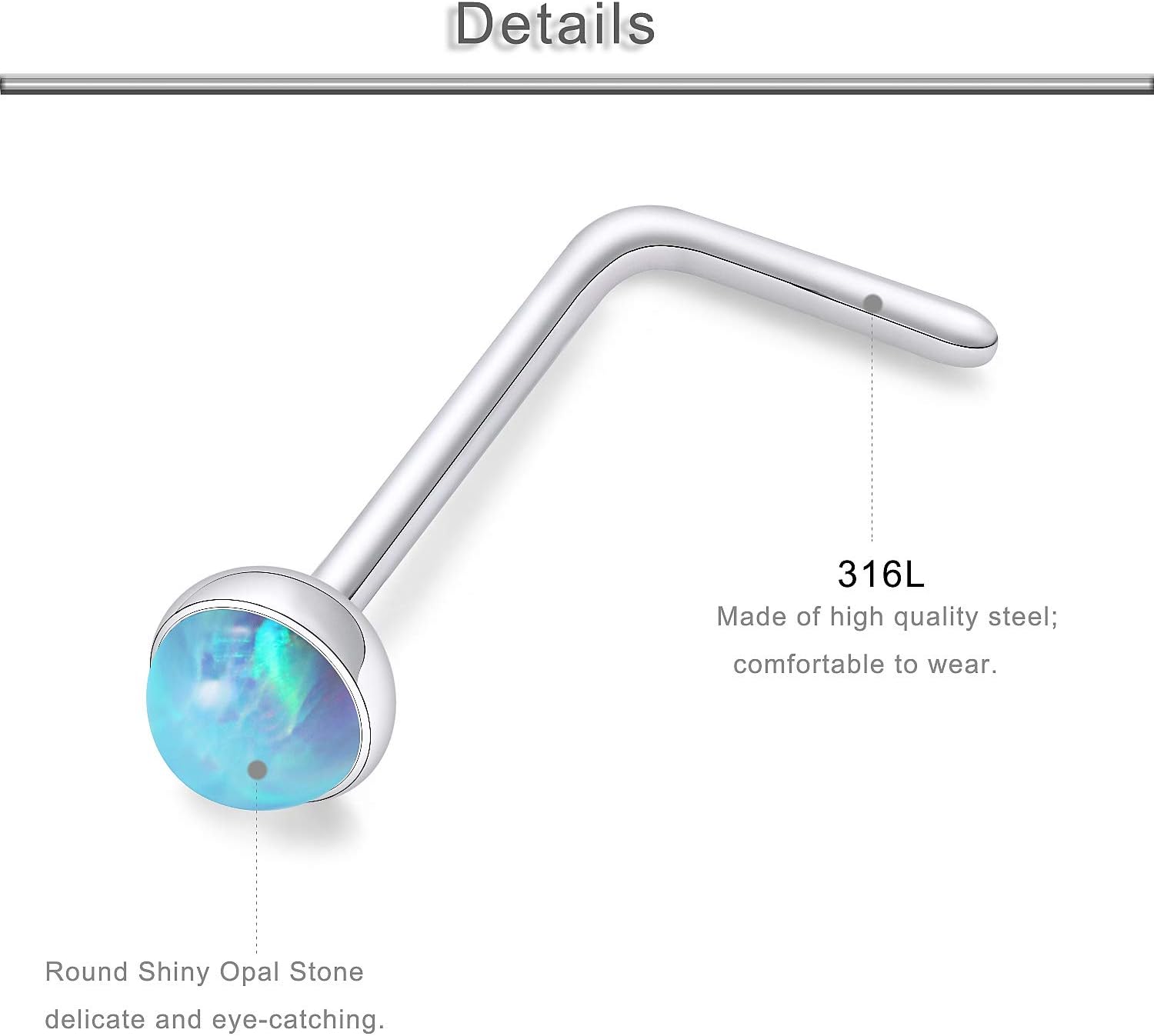 20G 18G 16G Cubic Zirconia Nose Rings Studs 316L Surgical Steel Hypoallergenic Nose Piercings Jewelry for Women Men CZ 2mm-3mm 24 Pcs