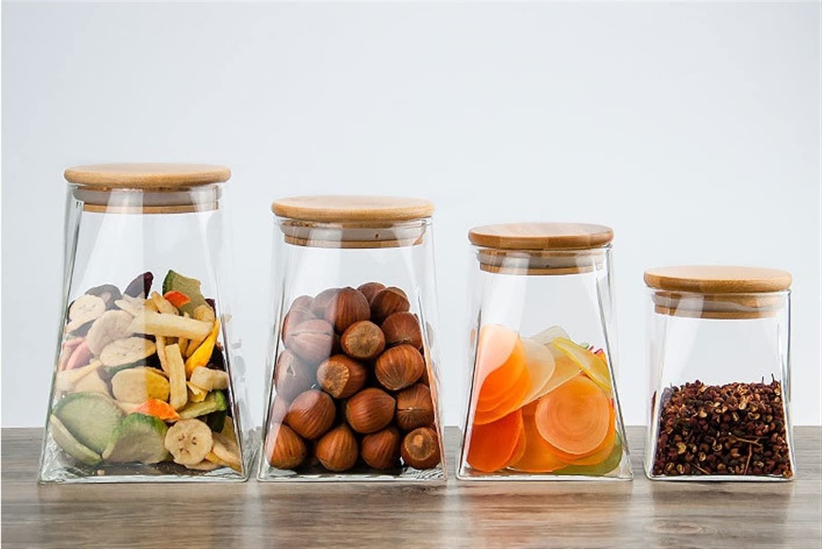 Barattoli Sigillati, Barattoli Quadrati di Vetro Trasparente, Set di 4 Contenitori Impilabili, for Caramelle, Biscotti, Riso, Zucchero, Noci, Barattoli for Alimenti