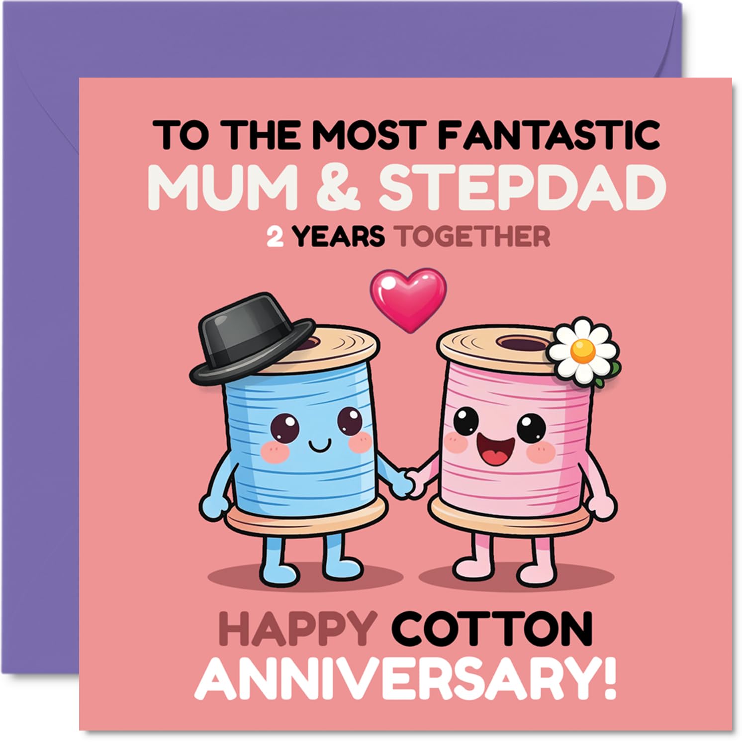 Cute 2nd Anniversary Card for Stepdad & Mum, Spools of Love and Laughter