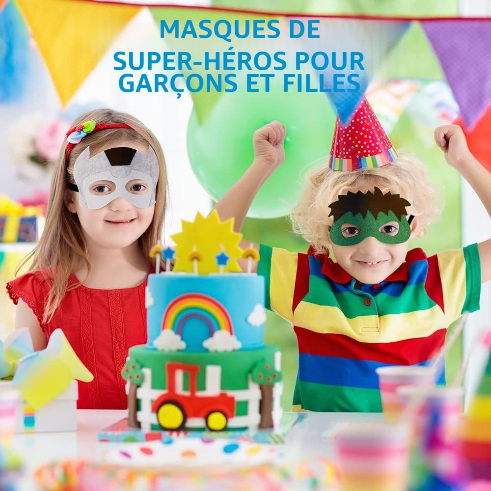 URAQT Masque de Super-Héros, 16 Pièces Masques pour Enfants Dress Up Masque de Super-héros Cosplay pour Cosplay, Masques de Super Héros, Convient pour Les Fêtes d'anniversaire, Halloween