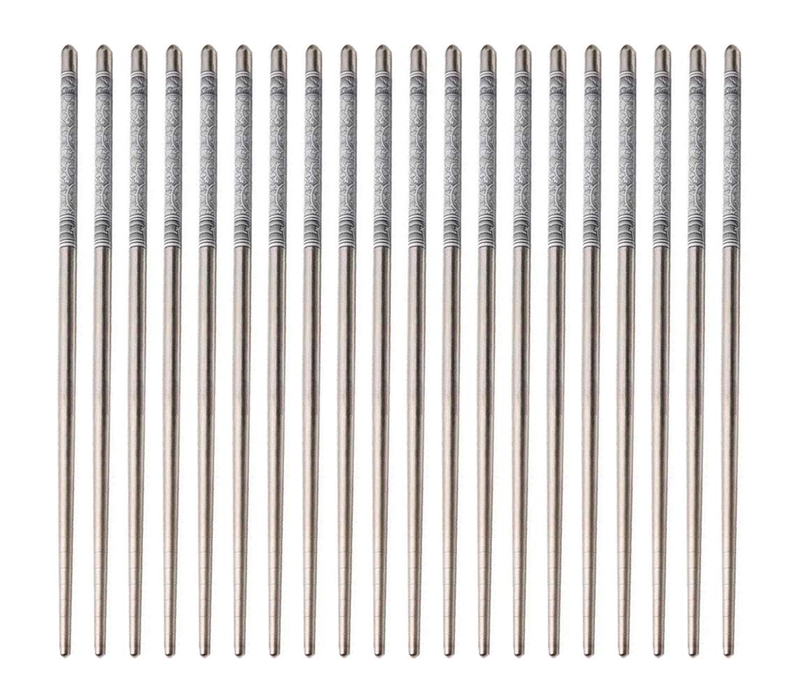 Ulalaza 10 Pairs Stainless Steel Chopsticks 9.05" Paint Free Wax Free Chinese Classic Style for Kitchen Dining Room Gourmet Noodles