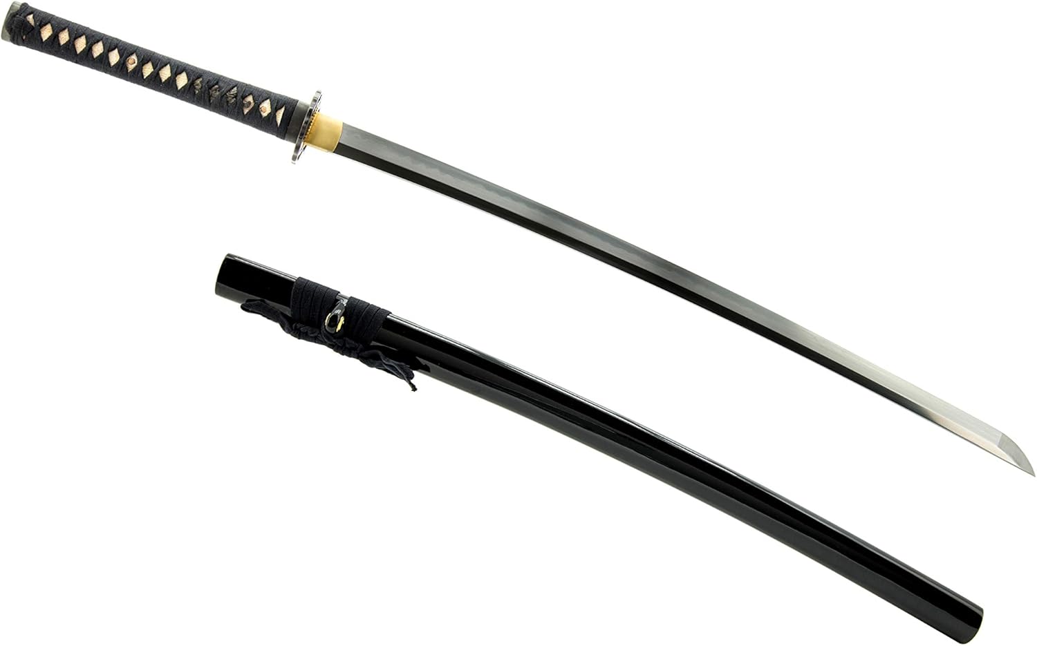 Handmade Sword - Fully Practical Japanese Samurai Katana Sword, 1045 Carbon Steel, Heat Tempered Hand Forged, Full Tang, Sharp, Empire Wheel Tsuba, Black Scabbard