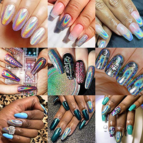 BISHENGYF Holographisch Nagelpulver, Regenbogen Glitter Staub Nail Art Pulver, Einhorn Laser Effekt Pigment, Chrom… – Bild 5