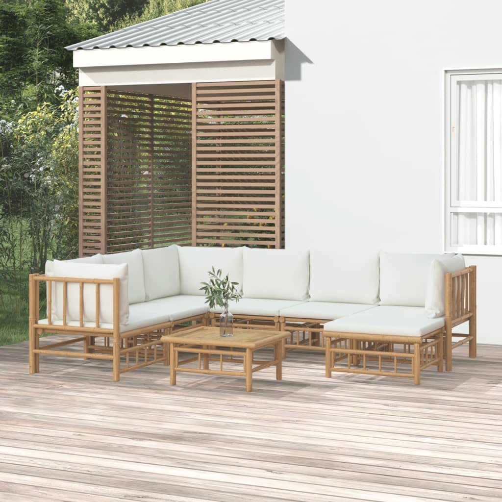Salon de jardin, salon de jardin, lot de 8 pièces, avec coussins blanc crème, convient pour le jardin, la terrasse, l'extérieur, le balcon, la rive du lac, la cour intérieure