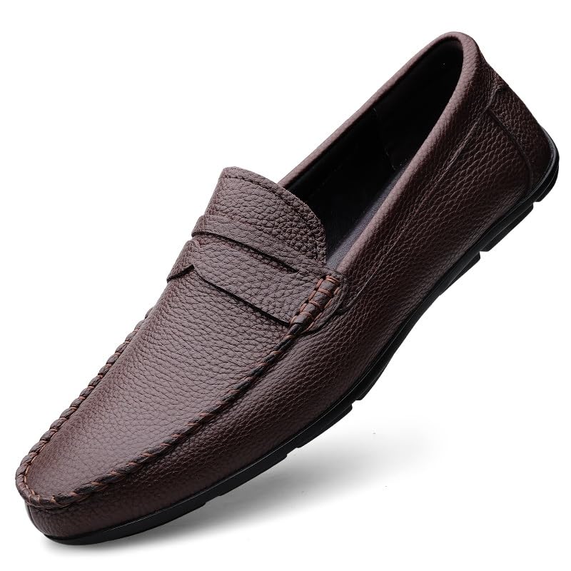 Men's Loafers Round Toe Leather Penny Loafers Resistant Comfortable Lightweight Casual Slip On