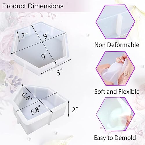 Miniatura 5 de 2 moldes de silicona grandes para resina, moldes de resina brillante para casas profundas, moldes de silicona hexagonales, moldes de resina para