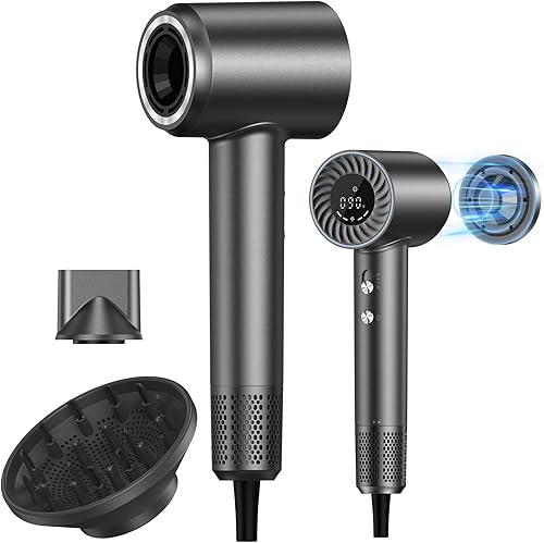 Secador profesional de alta velocidad para secado rápido, 9 ajustes de calor y 2 velocidades, limpieza automática y tiro frío