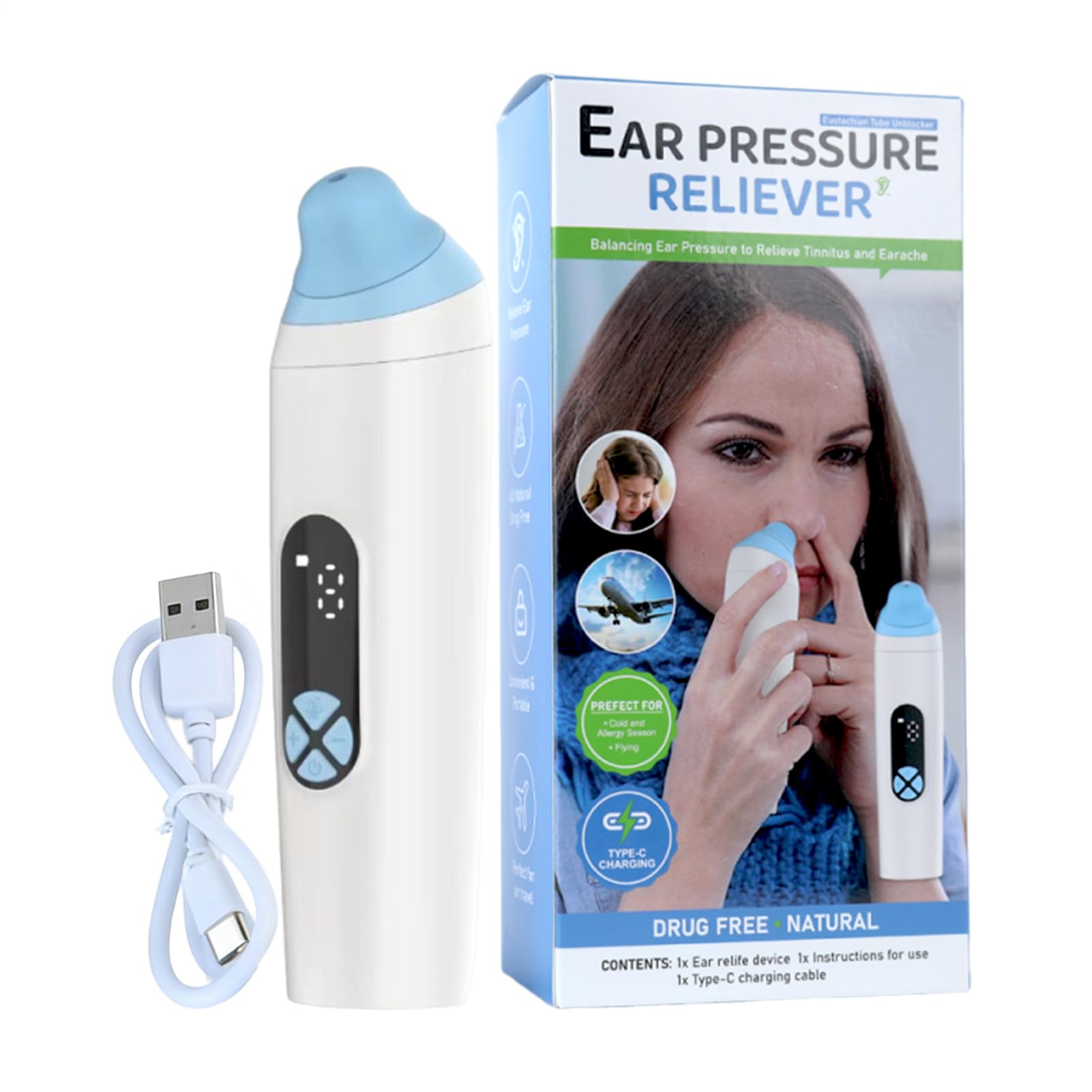 Flying Ear Pressure Relief,Fast-Acting Electric Regulator - Eustachian Tube Unclogger,for Swimming Hearing Support Travel Diving