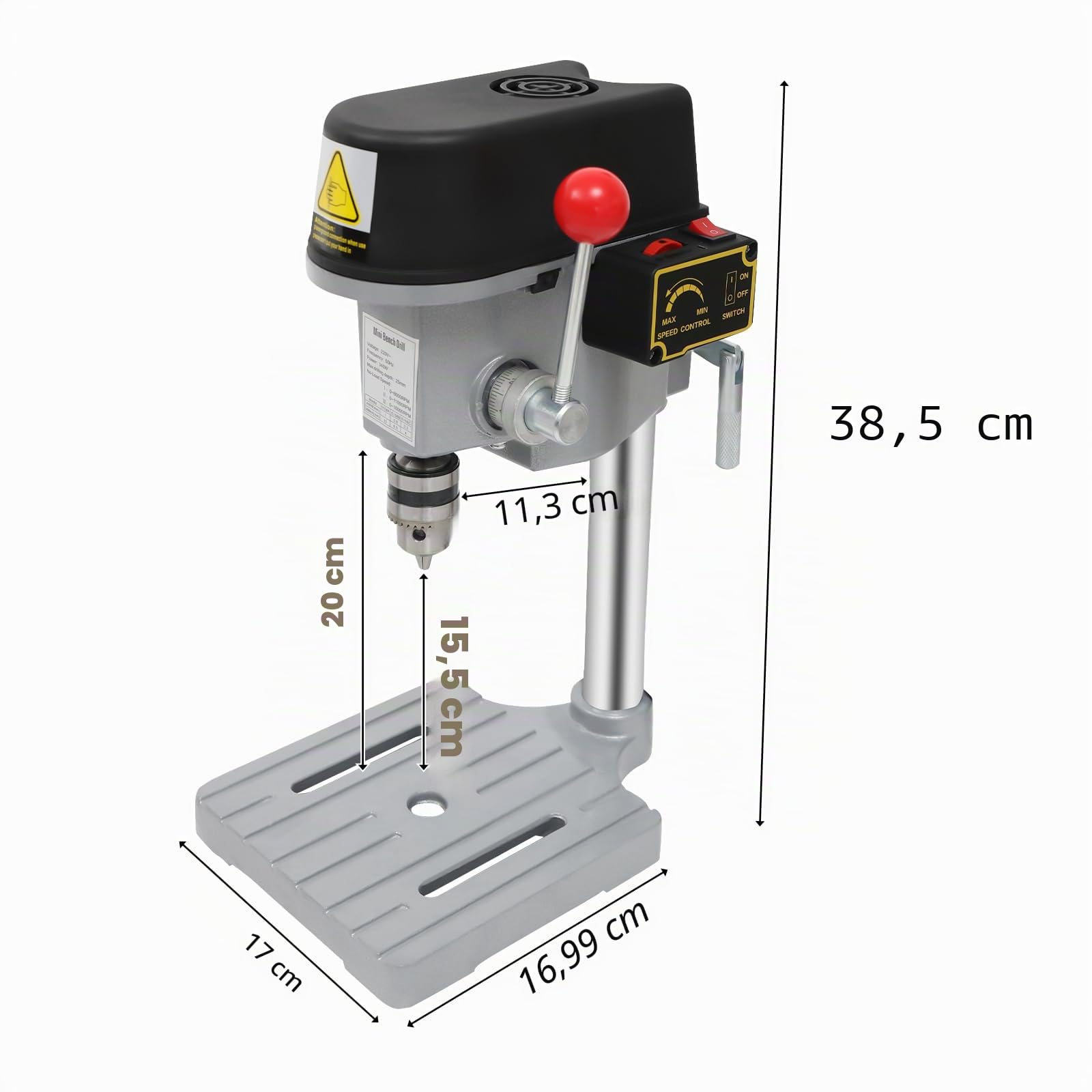 Mini Perceuse à Colonne 340W 220V Perceuse sur Pied 3 Vitesses Réglable pour Bois, Métal et Plastique