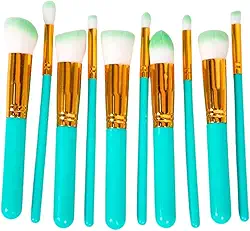 Kit 10 Pinceis/Pincel Para Maquiagem Para Esfumar Contorno Kabuki- QH Shopp (Verde, 0)