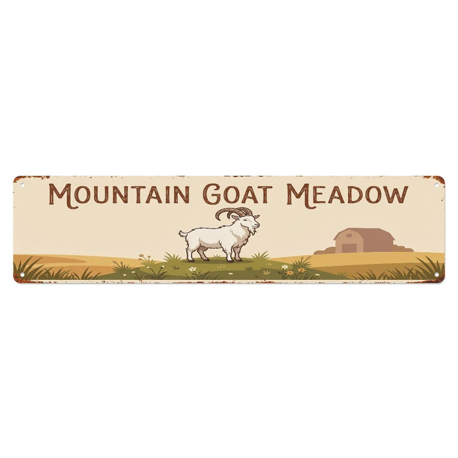Metal Tin Sign Vintage Mountain Goat Farm Scene Mountain Goat Meadow