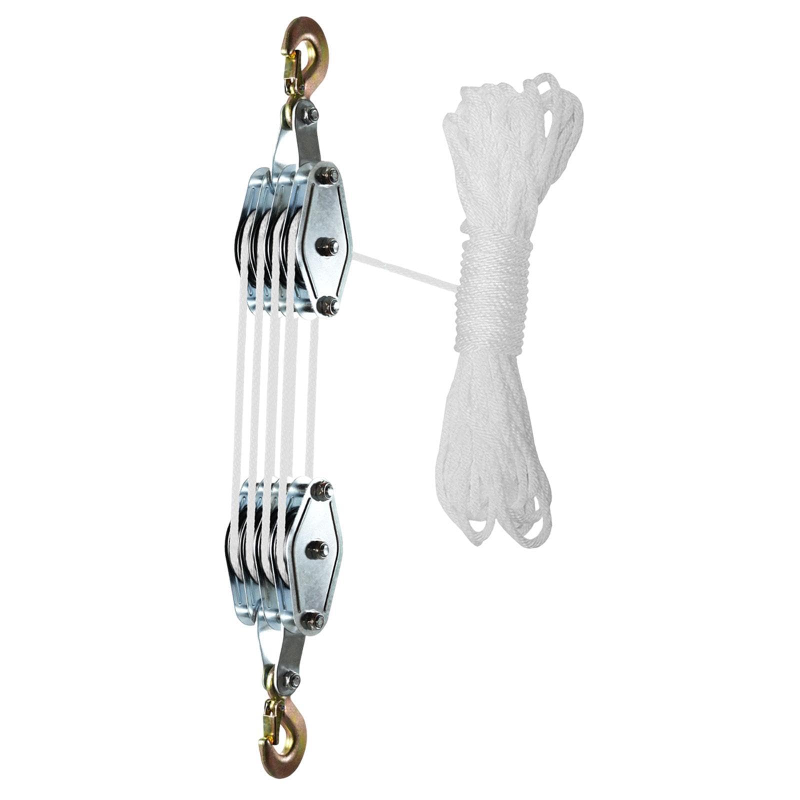 Seilzug-Hebezeug für schwere Hebeblock und Tackle Seilzugsystem 20m Seil, Silber