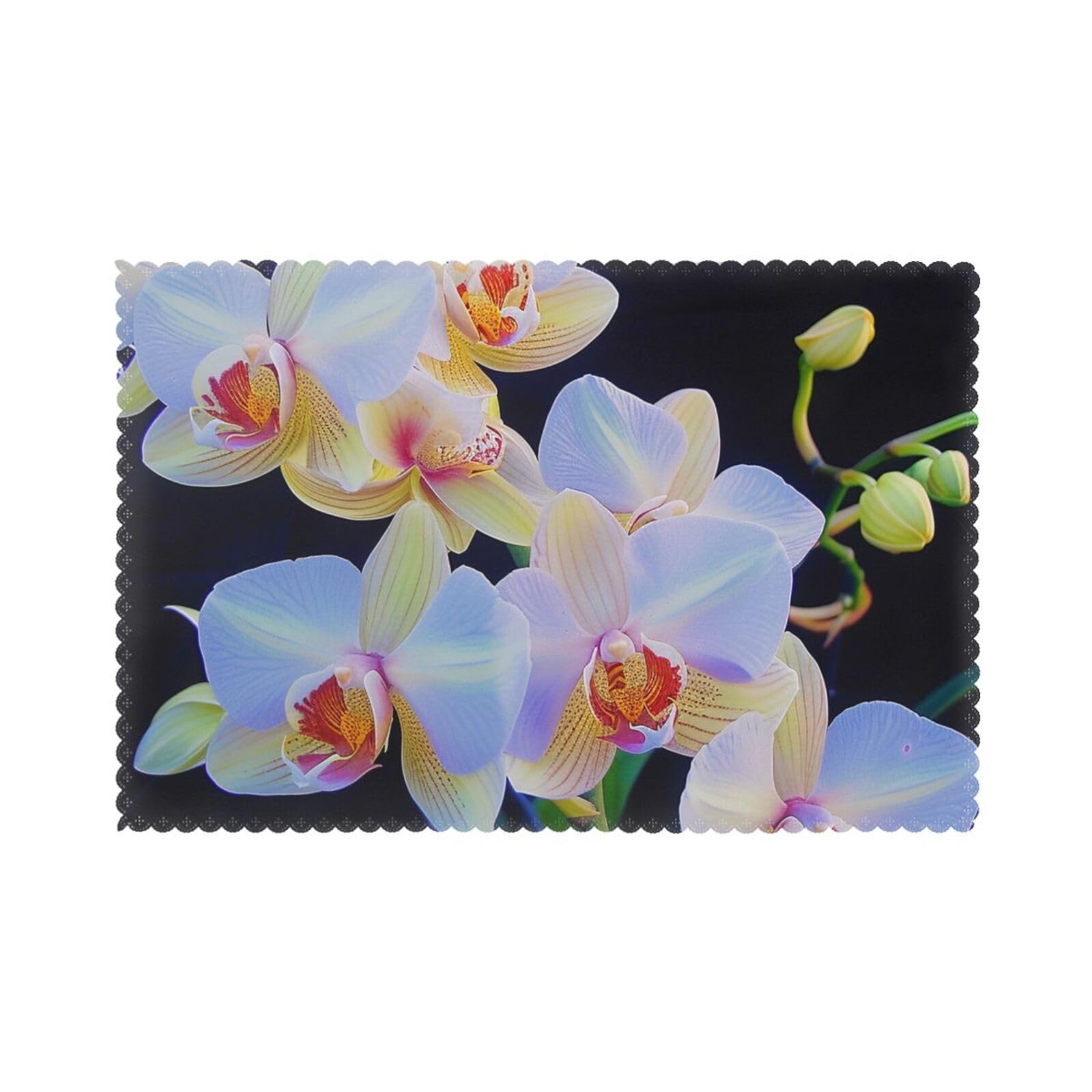 Orchids Print Printed Placemat Heat Resistant Place Mats Set of 6 PCS Washable Kitchen Table Mats, 12x18 Inch