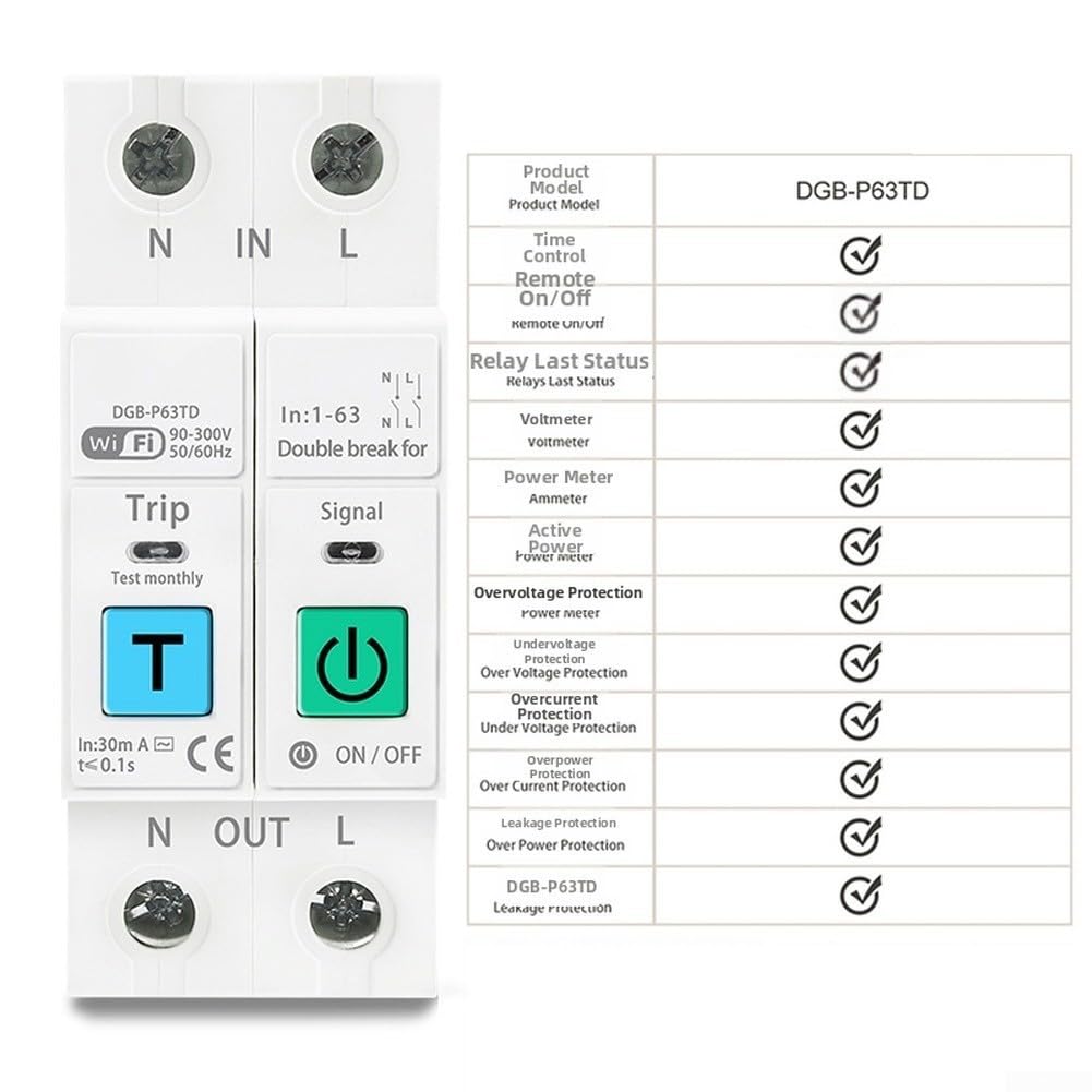 Disyuntor para inteligente WiFi 1-63A Protección Voltaje Disyuntor