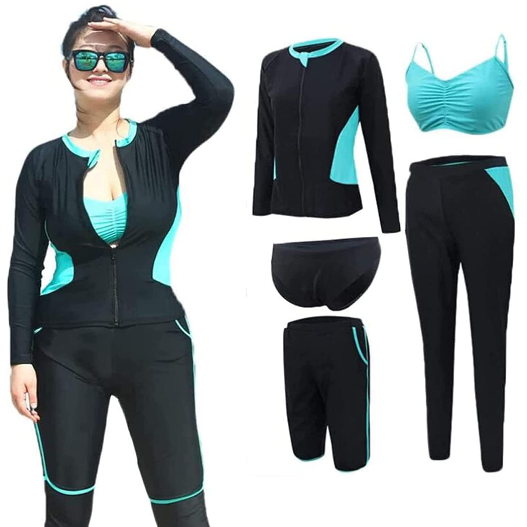 MYENA Womens Plus Size 4XL-5XL Wetsuit Large Size Wetsuits Short Front Zippered Top and Shorts Surfing Swimsuit Surfing Snorkeling Kayak,Blue,3XL — image 1