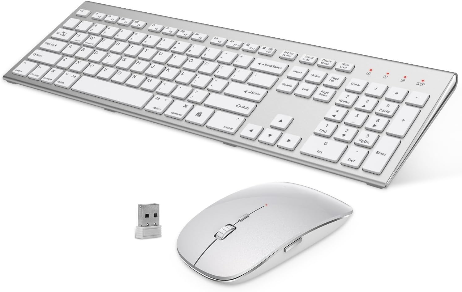Wireless Keyboard and Mouse Combo, GALENMORO Ergonomic USB Full Size Silent Keyboard with Number pad for Windows macOS Computer Desktop PC Laptop - Silver White