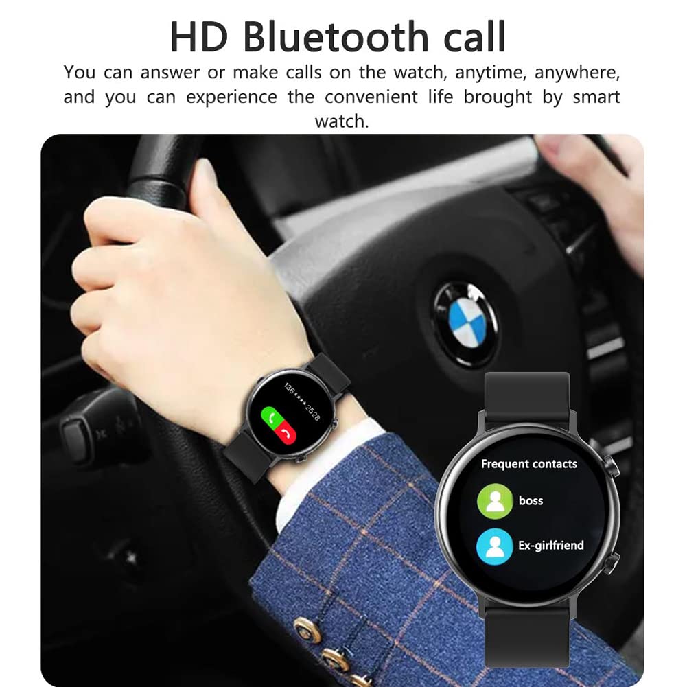 Inteligentny zegarek, tracker fitness z funkcją Bluetooth i odbieraniem połączeń, 1,3-calowy inteligentny zegarek z pełnym ekranem dotykowym okrąg Android iOS krokomierz dla kobiet mężczyzn monitor snu krokomierz (czarny)