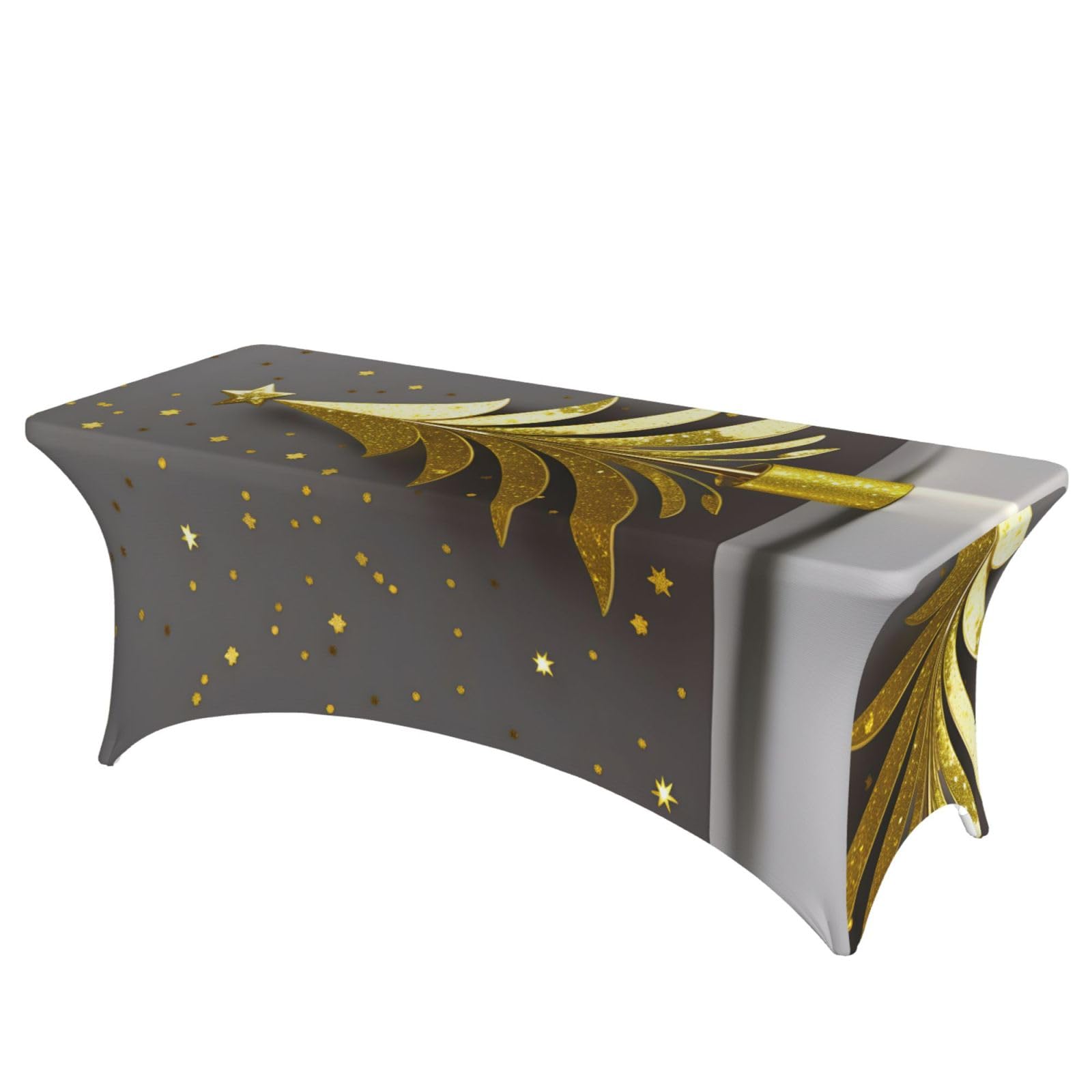 Nappe de table rectangulaire motif sapin de Noël paillettes dorées chic pour repas festive