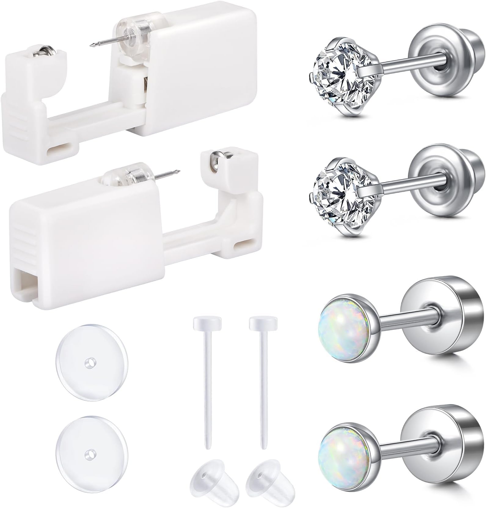 QWALIT Ear Piercing Gun Kit - Self Piercing Earrings With Studs - Disposable at Home Kit - Opal Flat Back Earrings for Women