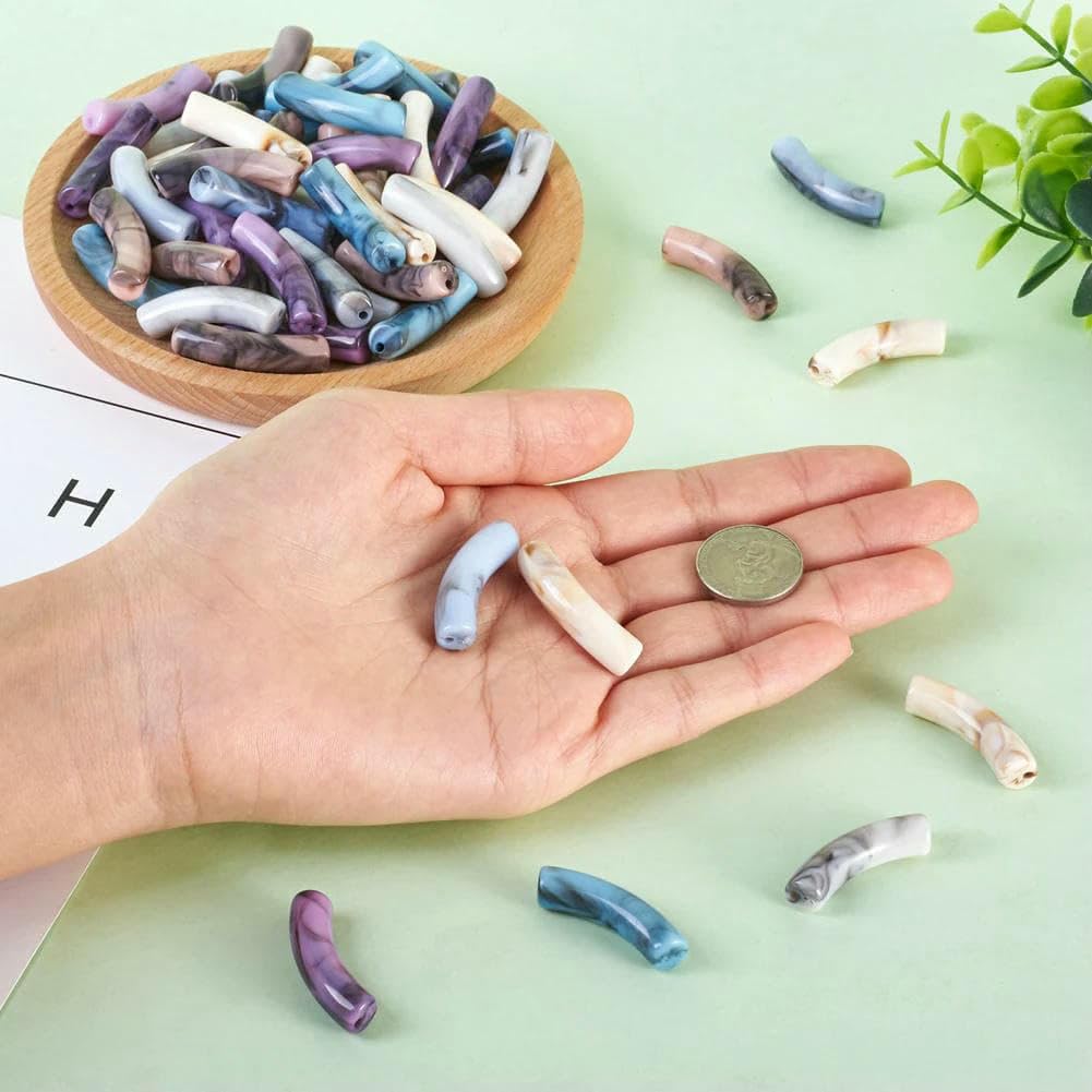 Aproximadamente 300 piezas/500 g de cuentas de tubo curvadas gruesas de imitación de piedras preciosas acrílicas para hacer pulseras y pendientes (color ciruela)