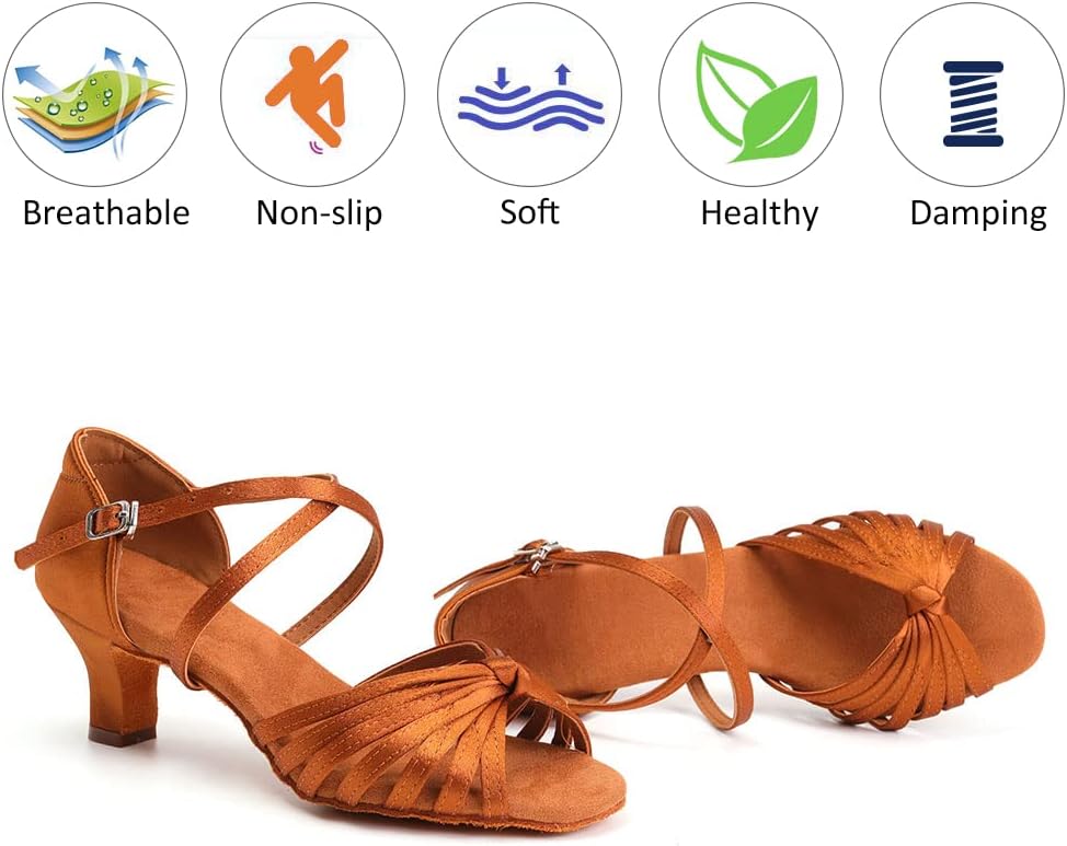 DKZSYIM Women's Satin Latin Dance Shoes Ballroom Salsa Performance Practice Dancing Shoes,Model LP-1217ZS