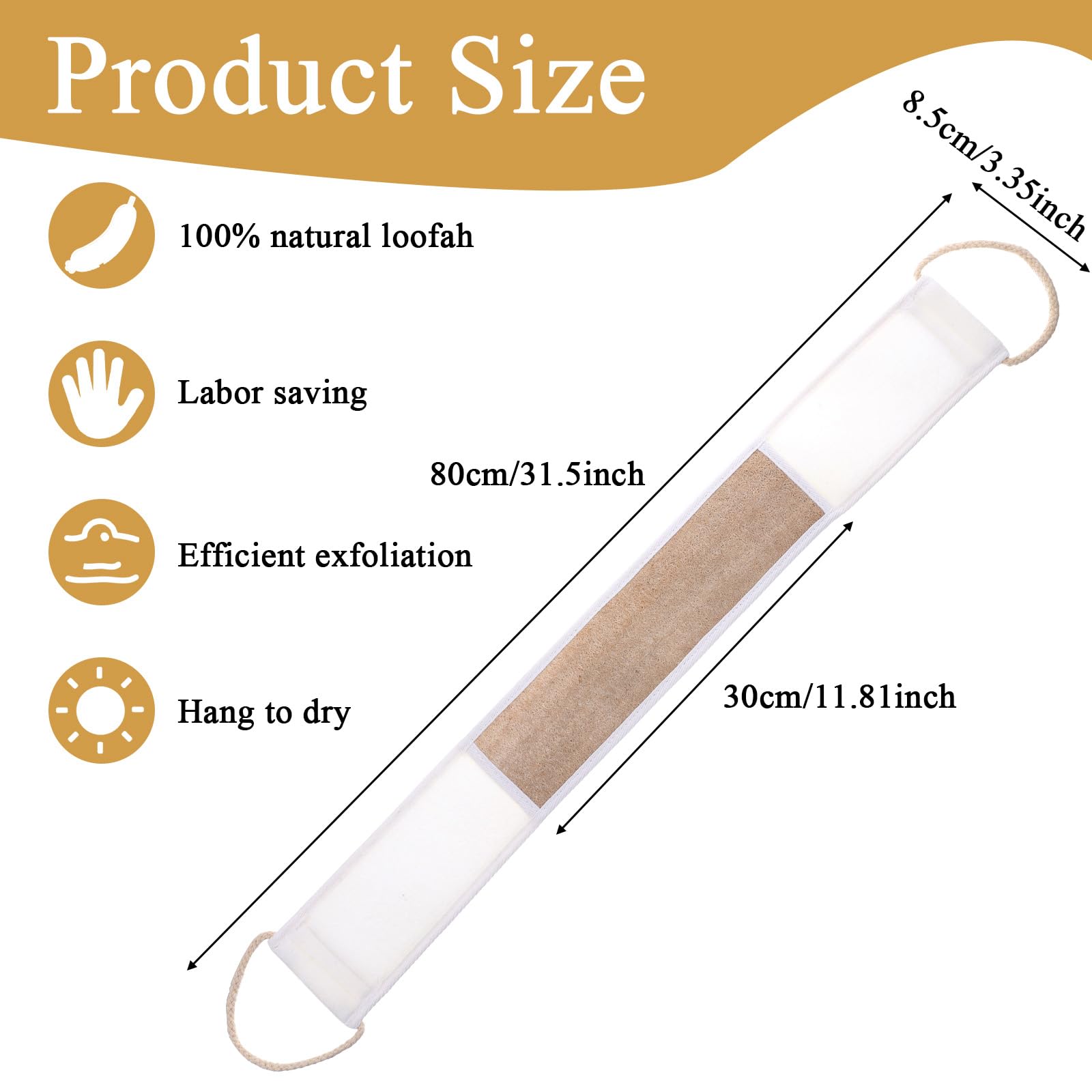 Natural Loofah Back Scrubber for Shower, Long Scrubber Back Loofah for Shower Bath, Exfoliating Body Scrubbers Bath Sponge for Men and Women