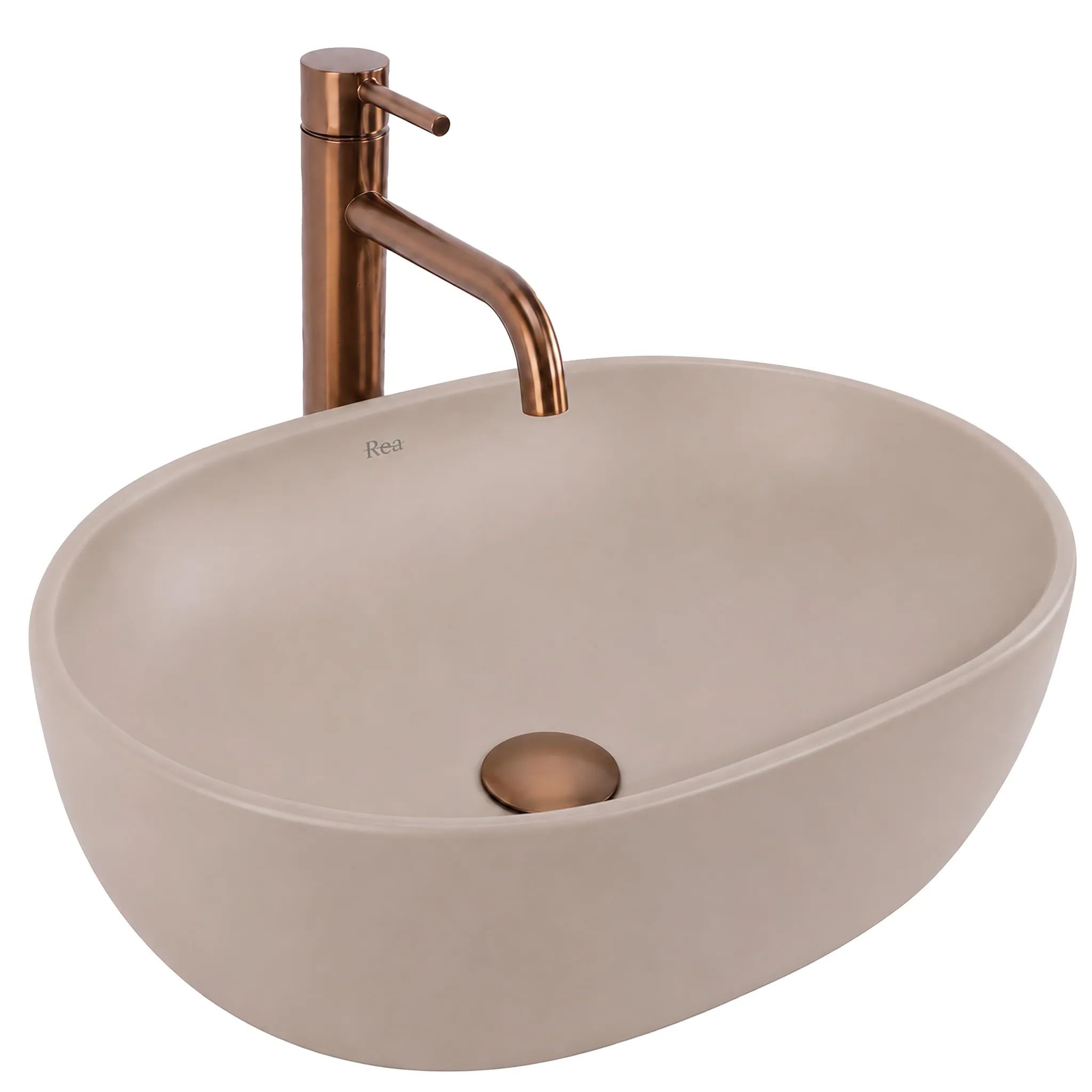 Rea - Umywalka Nablatowa Focus Taupe Beżowy, Imitacja kamienia - 38,5x34,5x18,5 cm