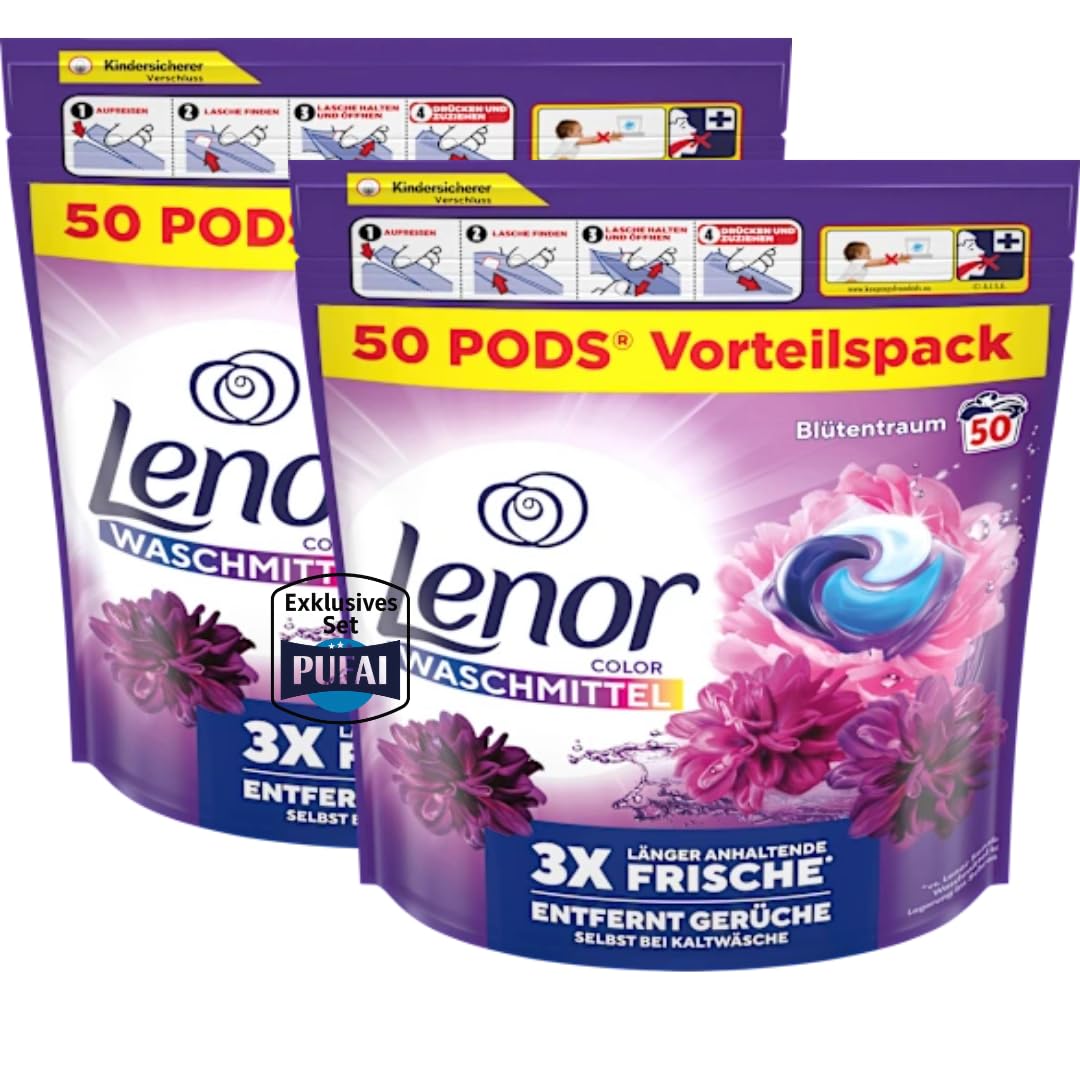 Colorwaschmittel Pods – Blütentraum – 50 WL (980 g) – 2er Pack | Farbschutz & langanhaltende Frische | Kraftvolle Reinigung für bunte Wäsche