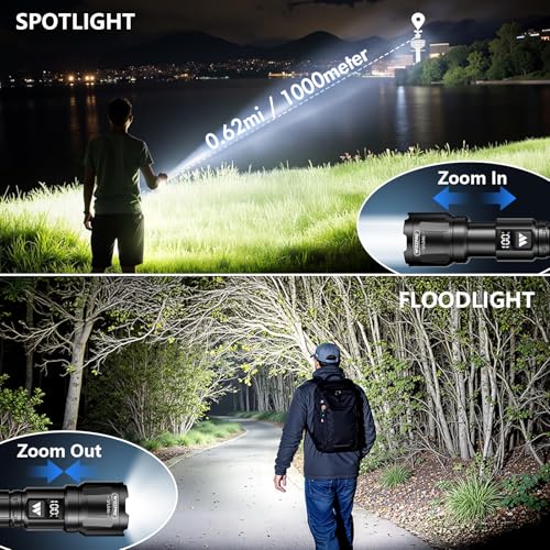Wdtpro LED Rechargeable Flashlight 2Pack, 3Modes Super Bright High Lumens Flashlights, Zoomable Tactical Flashlight with LCD Display, IP65 Waterproof Flashlights for Home Emergency Camping & Gifts Men - Image 3
